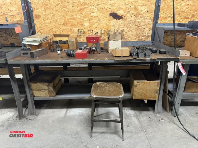 Lot 1-2013 - (1) 72" width x 33.5" height x 30" depth steel framed work bench with lower steel shelf, and a 22" t...