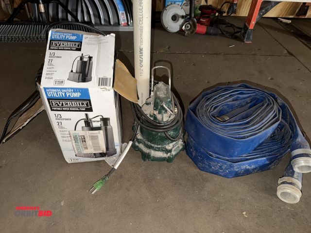 Lot 1-13185 - Lot of 2 submersible pumps, (1) Everbuilt automatic shut off utility pump, 1/3 HP, (1) submersible p...