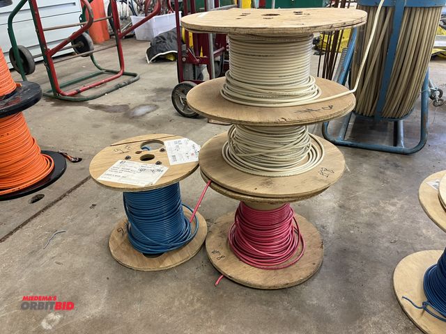 Lot 1-6142 - (3) spools of #8THHN, 1 red/2 white, and (1) partial spool of #6 blue THHN.