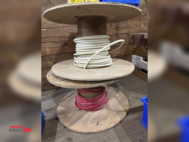 Lot 1-4416 - (2) partial spools of 1/0 AWG wire, white and red.