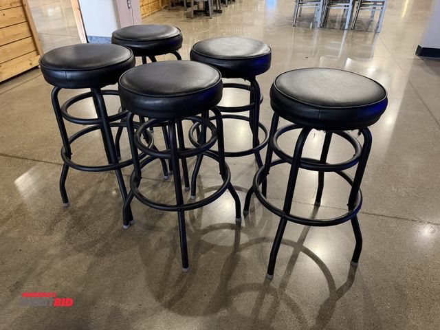 Lot 1-11169 - (5) 29" tall steel framed swivel top stools with vinyl padded seats