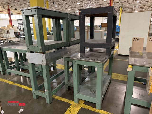Lot 1-5281 - Lot of various heavy duty wood stands, includes (2) 35" width x 33" height x 15" depth with stainles...
