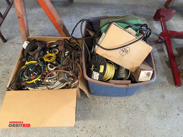 Lot 1-12125 - Lot of assorted Romex wire, electrical wire, wire nuts, includes some #12 THHN, light sockets, and p...