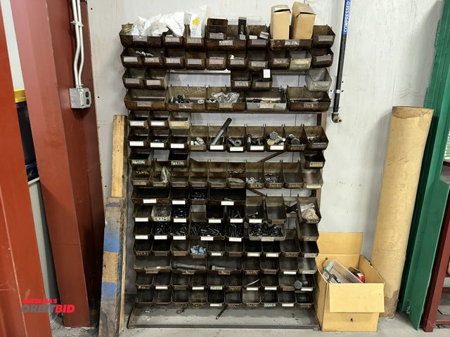 Lot 1-19208 - (1) 43" width x 64" height steel hardware storage stand (cantilever style) with approx. 105 metal ha...