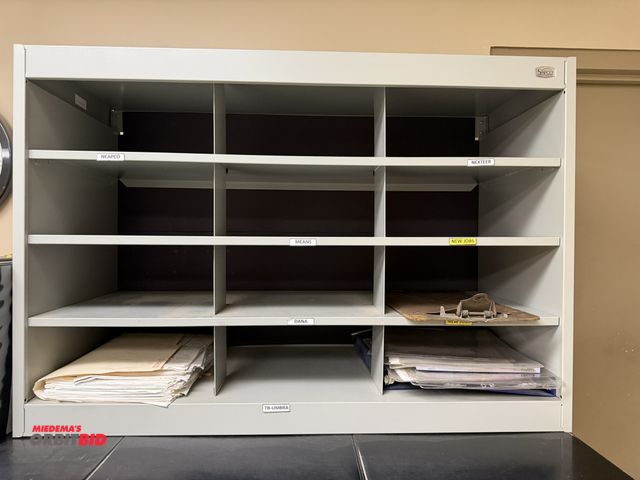 Lot 1-14549 - (1) Safco 37.5" width x 25.5" height x 16" depth steel, 12-section mail filer cabinet, and (1) 72" w...