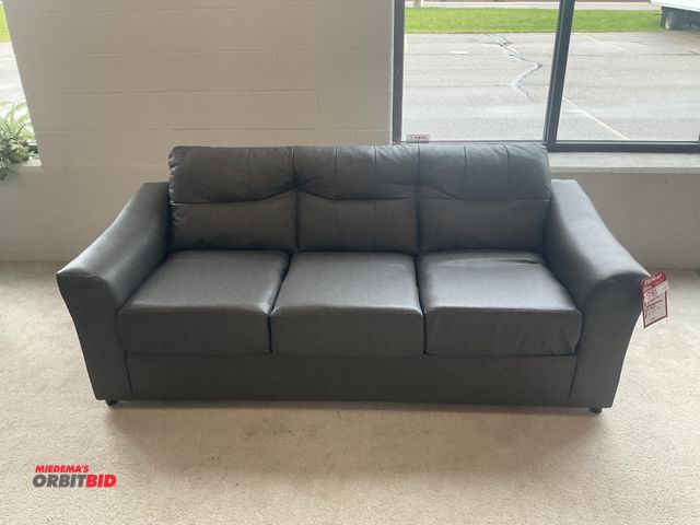 Lot 1-17161 - Gray leather couch. 80” by 32” deep