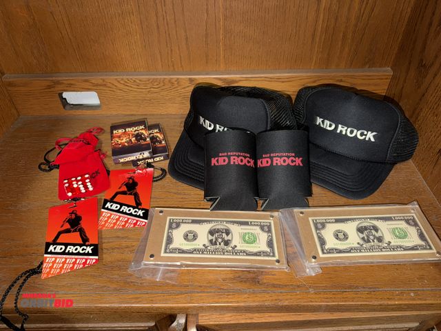 Lot 1-8323 - Lot of Kid Rock Concert collectibles, includes (2) foam can coolers, (2) Kid Rock trucker caps, (2) ...