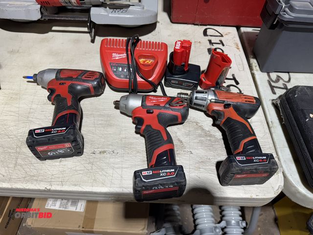 Lot 1-4198 - Lot of 3 Milwaukee M12 cordless drills, includes (1) 3/8" square drive impact, (1) 1/2" hex impact d...