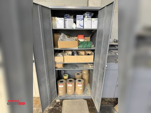 Lot 1-16465 - (1) 36", 2-door cabinet with assorted Valeo mesh weight lifting gloves, assorted Moldex Air Respirat...