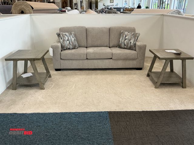 Lot 1-17190 - Living room set including Ashley Deltona sofa in parchment beige, measuring approximately 84”Wx38”Hx...