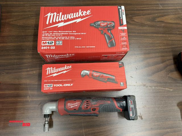 Lot 1-16866 - Lot of 2 new Milwaukee 12V tools, includes (1) M12 cordless, 1/4" hex head screwdriver kit, (2) batt...