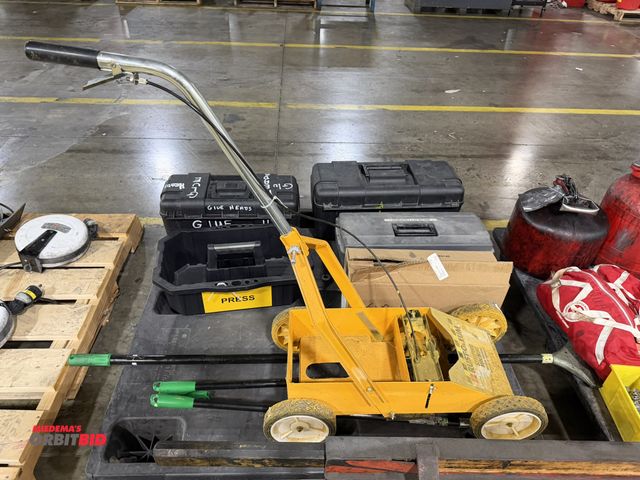 Lot 1-5340 - (1) skid of assorted tools, includes (1) 23", and (2) 20" plastic tool boxes, (1) 20" tool caddy, (1...