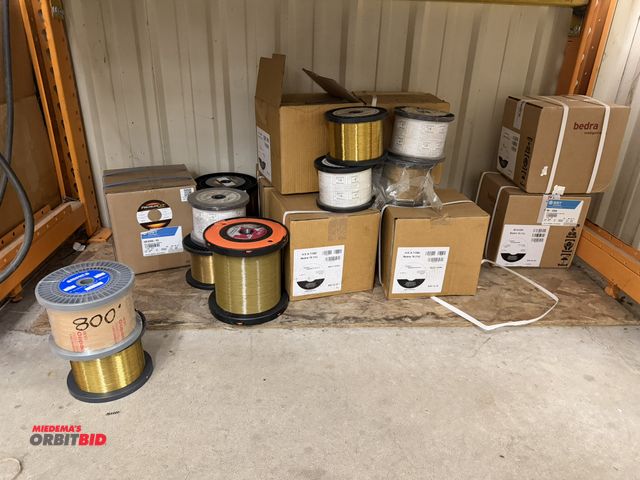 Lot 1-2098 - Lot of assorted new EDM wire, types and amounts shown on tags and photos.