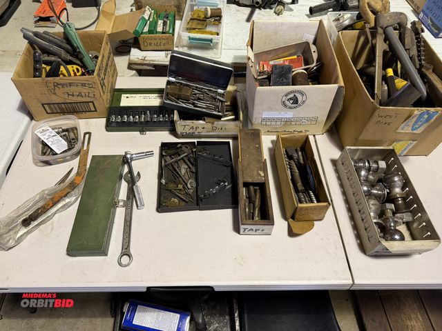 Lot 1-12316 - Large lot of assorted hand tools, includes saws, wrenches, sockets, drill bits, Allen extensions, pl...
