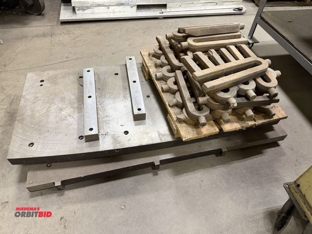 Lot 1-684 - Lot of approx. (25) forged steel, U-shaped strap clamps, (2) approx. 45.5" length x 20" depth x 2" t...