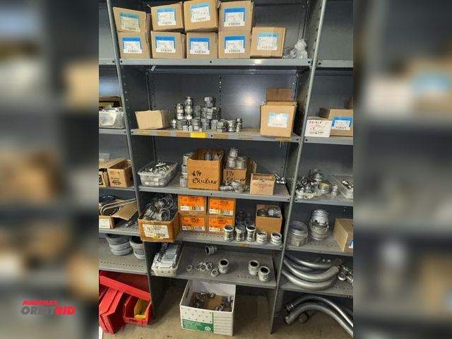 Lot 1-6388 - Contents of (5) shelves, includes assorted squeeze connectors, compression couplings, assorted 3/4" ...
