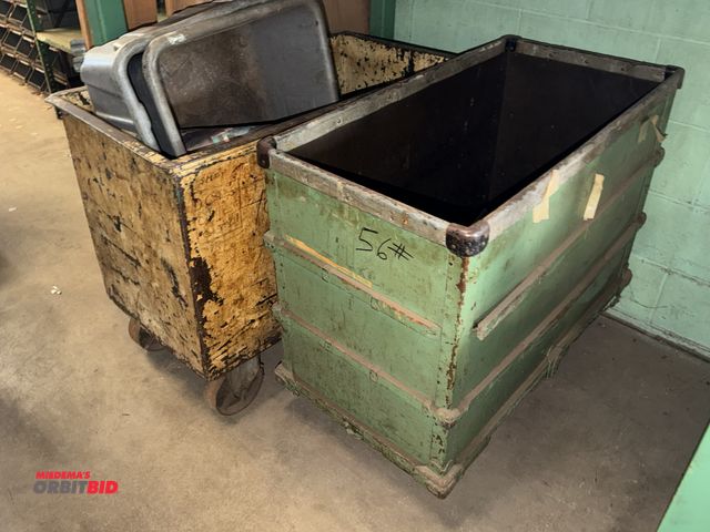 Lot 1-18856 - Lot of (2) 37" width x 30" height x 19" depth carts, 1 is solid steel, 1 has steel frame with unknow...