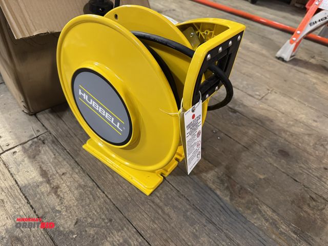 Lot 1-4485 - (1) new Hubbell Cat #HBL125123Y, 20 amp, 250V, 12/3 retractable power cord reel, new in box.