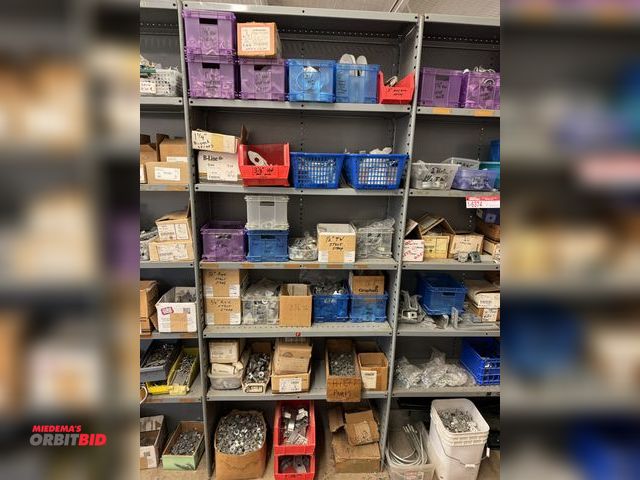 Lot 1-6375 - Contents of (5) shelves, includes assorted strut straps, 6" to approx. 1/2", slip on lock nuts, and ...