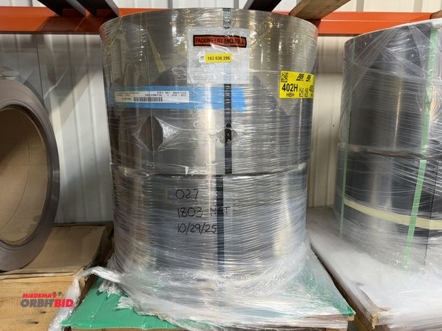 Lot 1-18757 - Lot of (2) 14" wide coils of brushed nickel aluminum, .0200" thickness, net weight of both is 1803 l...