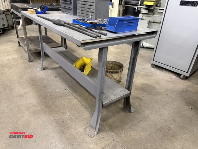 Lot 1-15213 - (1) metal work bench, 60" length x 30" depth x 33.5" height, does not include contents shown in phot...