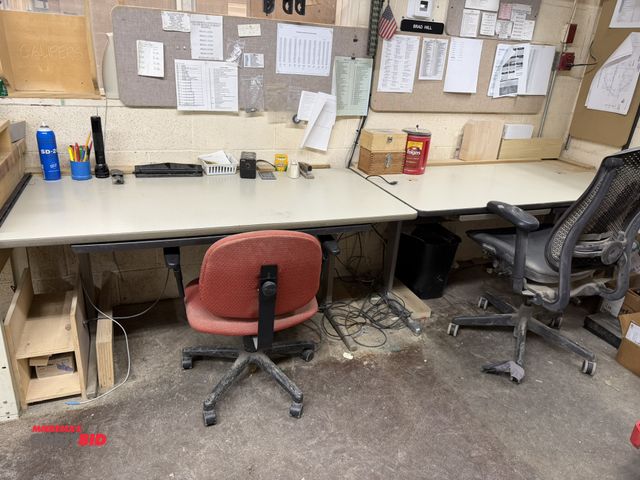 Lot 1-16372 - Lot of (2) 60" width x 29" height x 30" depth work benches with 2 drawers each, (1) rolling office c...