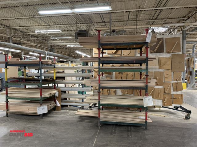 Lot 1-16227 - Lot of approx. (14) 48.5" x 35.5" width x 8" tall steel stackable racks, all full of assorted cut wo...