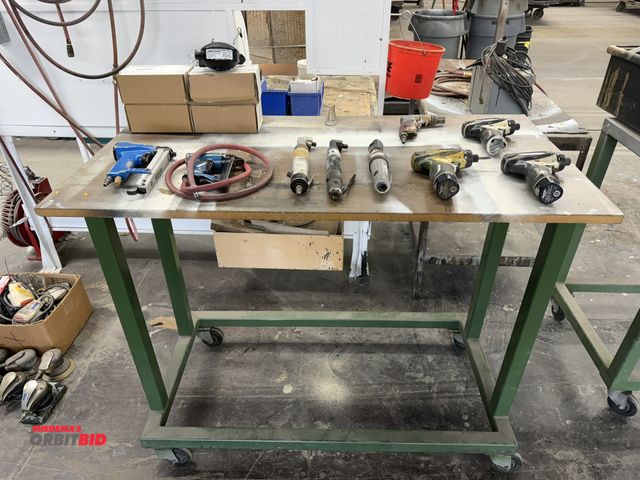 Lot 1-17189 - (1) 48" width x 51" height x 24" depth heavy duty steel cart with assorted tools including (4) Reelc...