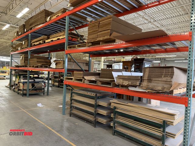 Lot 1-17362 - Entire content only of racking shown in photo, includes various cardboard inserts, cardboard packing...