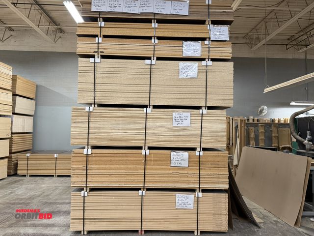 Lot 1-17425 - Lot of (7) bundles of MDF, plywood, and particle board, counts and details shown on tags in photos, ...