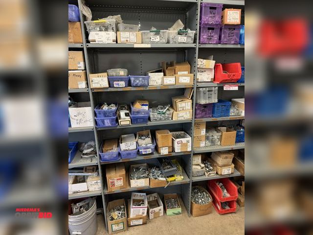 Lot 1-6376 - Contents of (5) shelves, includes assorted U-bolts, clamps, beam clamps, 1/2" Ridgid EMT and IMC pip...