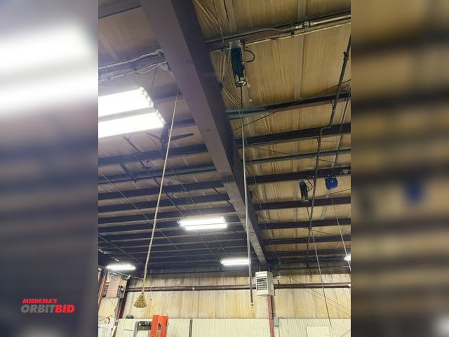 Lot 1-15443 - Lot of (1) retractable air hose reel, and (1) retractable electrical reel, ceiling mounted, winning ...