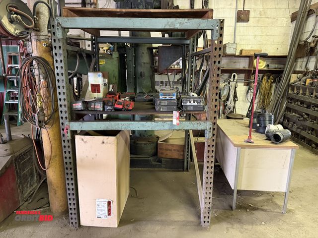 Lot 1-18214 - (1) set of pallet racking, includes (2) 48" width x 72.5" height uprights, and (4) 46" beams, conten...