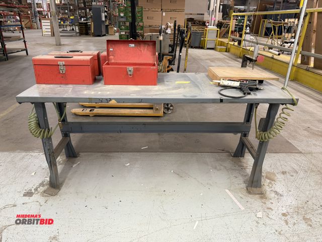 Lot 1-17414 - (1) 72" width x 34" height x 30" depth steel work bench with contents, including (3) 16", and (1) 19...