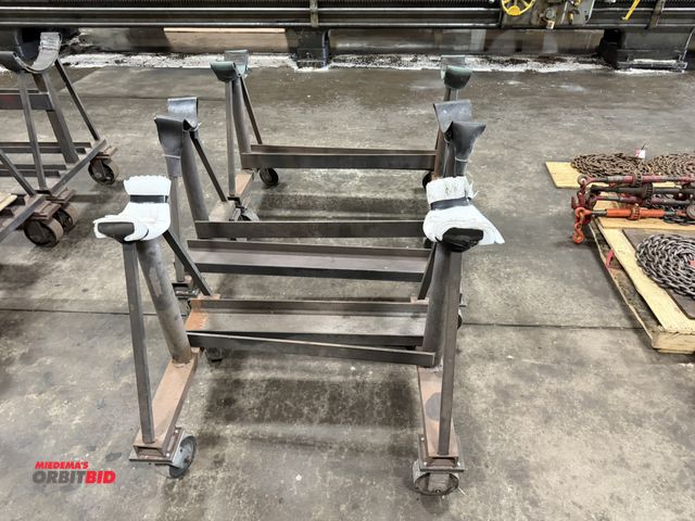 Lot 1-6485 - Lot of (3) heavy duty steel rolling pipe racks, approx. 34.5" x 25" x 30" tall.