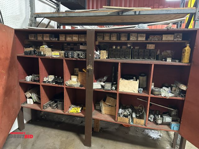 Lot 1-14420 - (1) 98" length x 66" height x 17" depth 2-door custom built wood cabinet with contents including var...