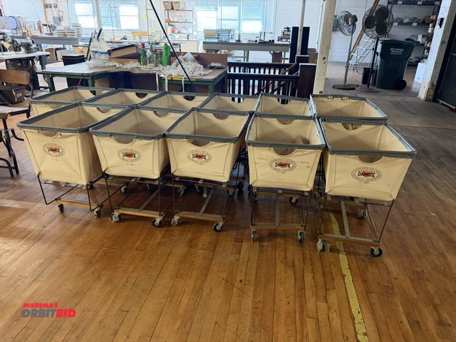 Lot 1-4762 - Lot of (9) Dandux 3-bushel canvas product carts, and (2) Dandux 6-bushel canvas product carts.