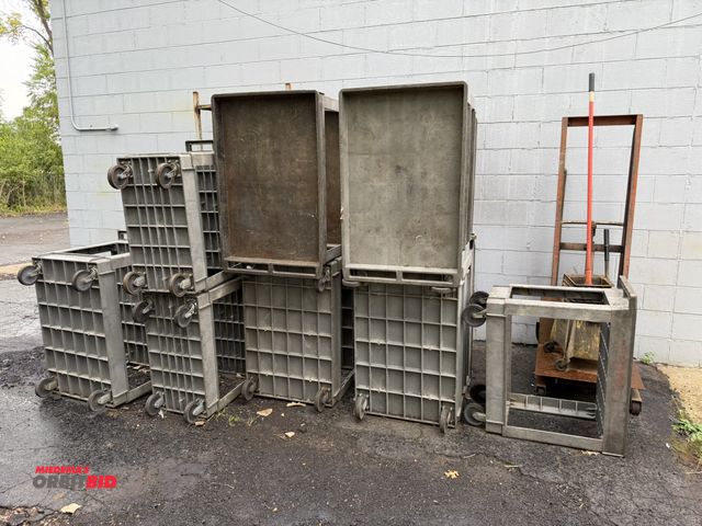 Lot 1-12558 - Entire content of items outside, includes (1) 38" width x 84" height x 18" depth steel shelving unit...