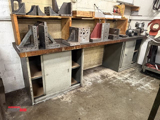 Lot 1-6332 - (1) butcher block work bench top with 2 lower storage cabinets, top is 10' long x 24" deep x approx....