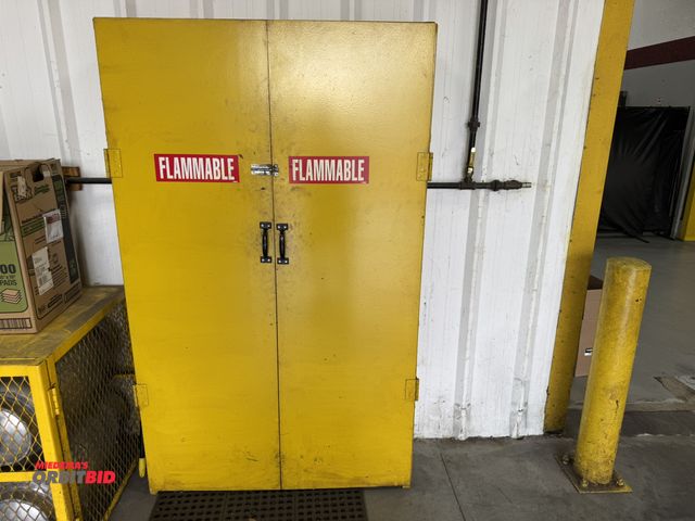 Lot 1-19480 - (1) steel 2-door flammable cabinet, 47" x 12" deep x 78" tall, contents of assorted paints, sprays, ...