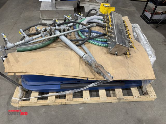 Lot 1-18567 - Lot including (4) approx. 5' long plastic floats, various hoses, connectors, valves, custom built 24...