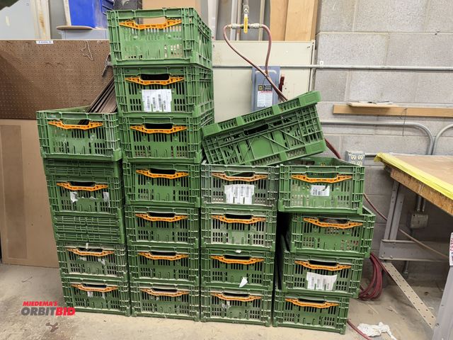 Lot 1-16297 - Lot of (24) 22" x 9" x 15" Cleverbox folding plastic totes, some with miscellaneous contents.