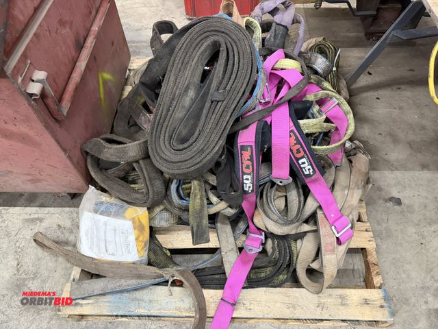 Lot 1-1445 - Large lot of assorted fall safety lanyards, lift straps, ratchet straps, etc., includes (1) new Fall...