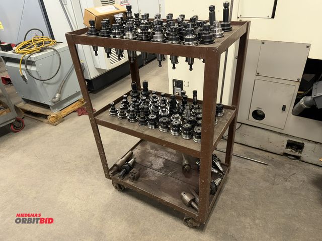 Lot 1-1959 - (1) 30" width x 45.5" height x 19" depth heavy duty steel, 3-tier shop cart, with approx. (100) Cat ...