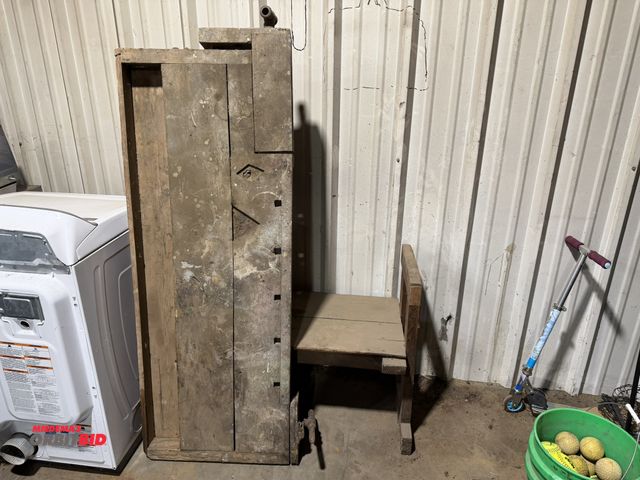 Lot 1-1531 - (1) custom built 64" width x 23" depth wood work bench with a 30" tall detachable stand.