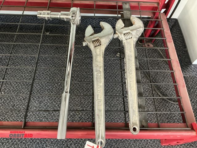 Lot 1-18664 - (1) Husky 3/4" drive ratchet with 4" extension and 7/8" socket, and (2) Crescent adjustable wrenches...