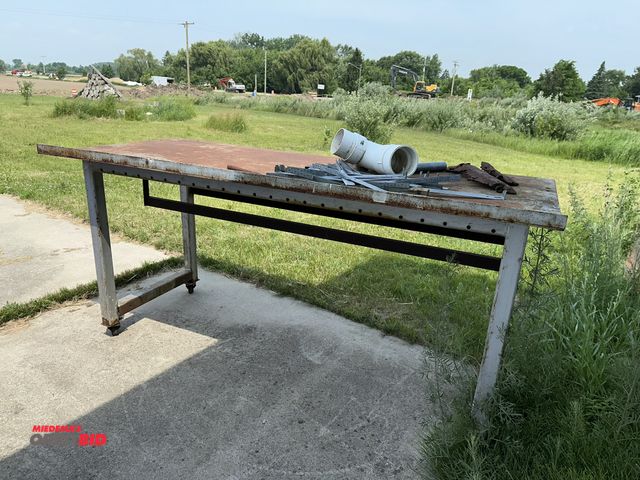 Lot 1-17847 - (1) 7' length x 40" height x 36" depth steel table with assorted contents, and (1) Craftsman 5.5 HP,...