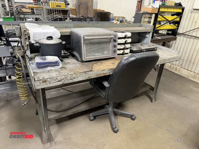 Lot 1-15302 - (1) 72" wood table with steel frame, includes Farberware electric oven, (4) Proctor Silex single ele...