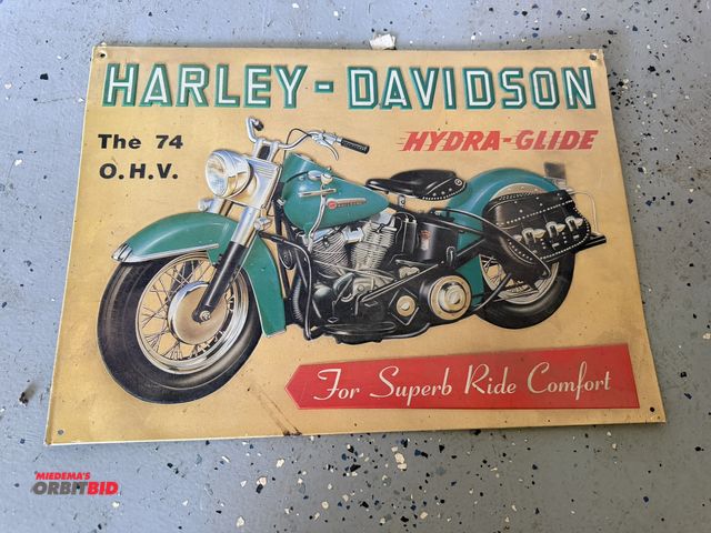 Lot 1-8219 - (1) 17" x 12" reproduction Harley Davidson Hydra-Glide tin sign.
