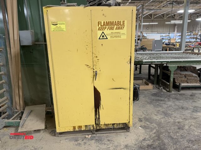 Lot 1-16883 - (1) Eagle, model 1992, 90 gallon capacity, flammable storage cabinet with assorted 5 gallon cans of ...